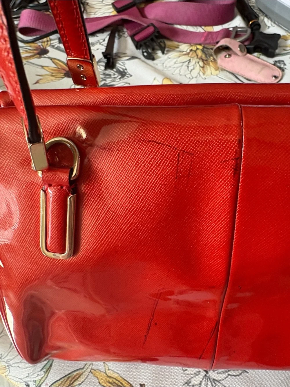 Coach Red Patent Satchel with Gold-Tone Hardware
